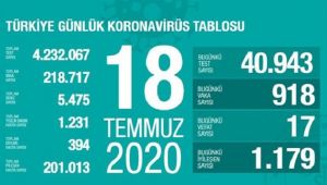 Türkiye'de Koronavirüs Salgınında Son 24 Saat: 17 Can Kaybı, 918 Yeni Vaka