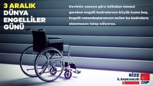 DENİZ: 3 Aralık Dünya Engelliler Gününde Herkesi Duyarlı Olmaya Çağırıyoruz